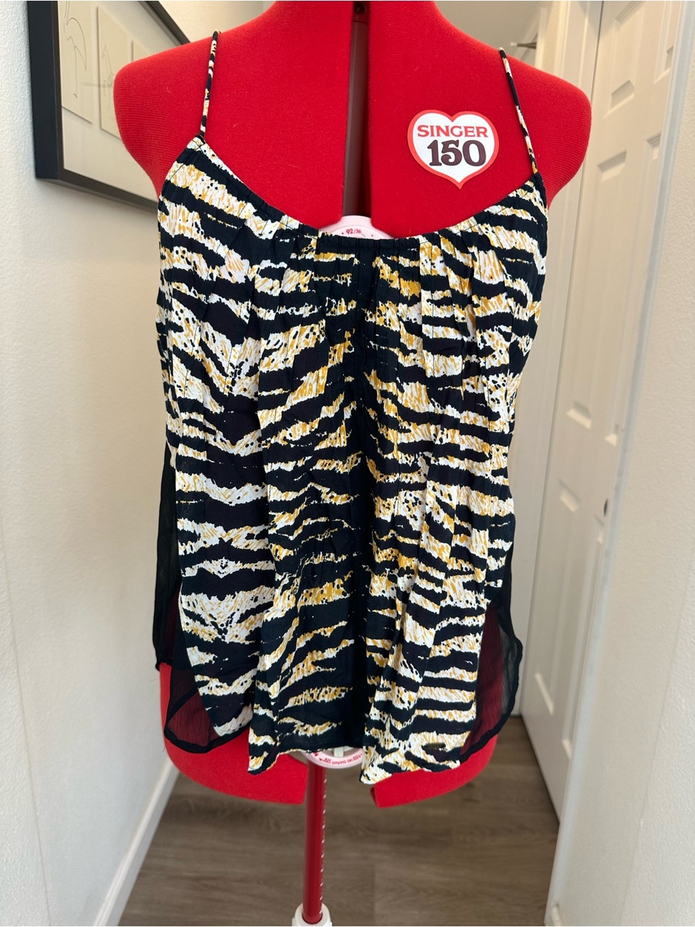 Volcom Black, White & Gold Tiger Print Cami, Size Large